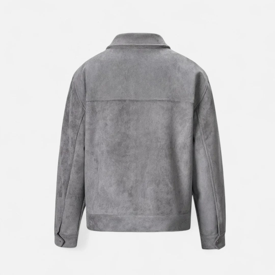 Men’s Suede-Effect Jacket – Loose Fit & Zip Front