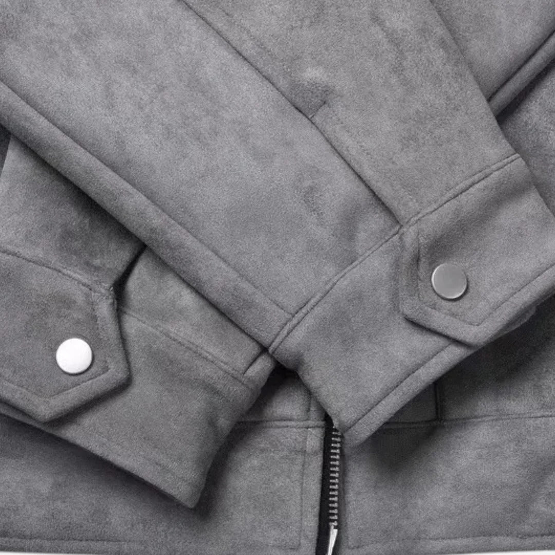 Men’s Suede-Effect Jacket – Loose Fit & Zip Front