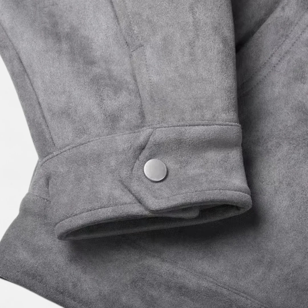 Men’s Suede-Effect Jacket – Loose Fit & Zip Front