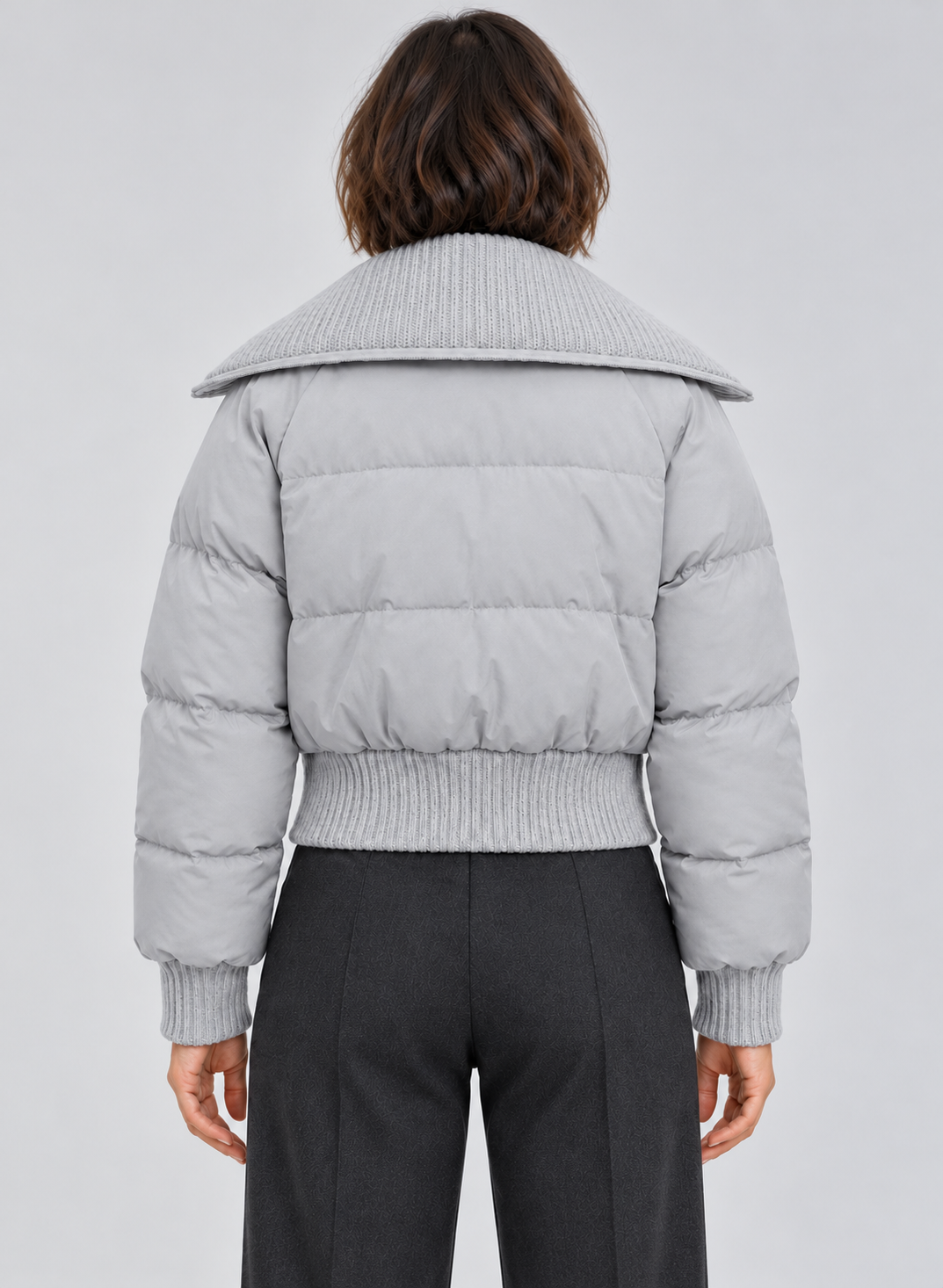 Women’s Puffer Jacket With Ribbed Knit Collar