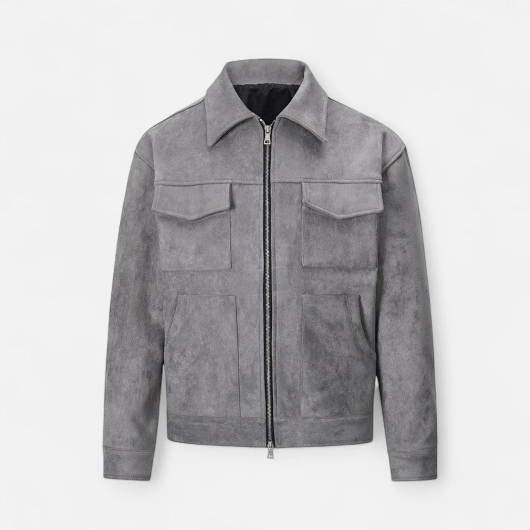 Men’s Suede-Effect Jacket – Loose Fit & Zip Front