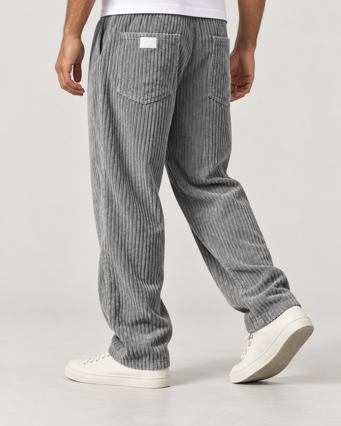 Men’s Corduroy Trousers with Drawstring Waist and Relaxed Fit