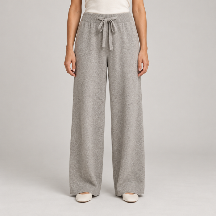 Women's Wide-Leg Knit Trousers – Drawstring Waist & Relaxed Fit