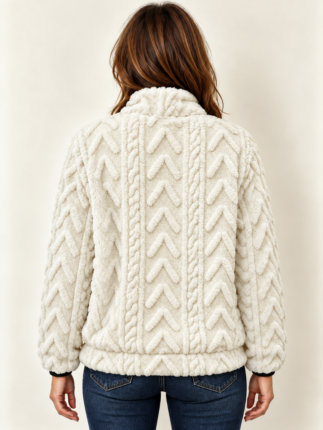 Women’s Half-Zip Fleece Jumper – Textured & Kangaroo Pocket