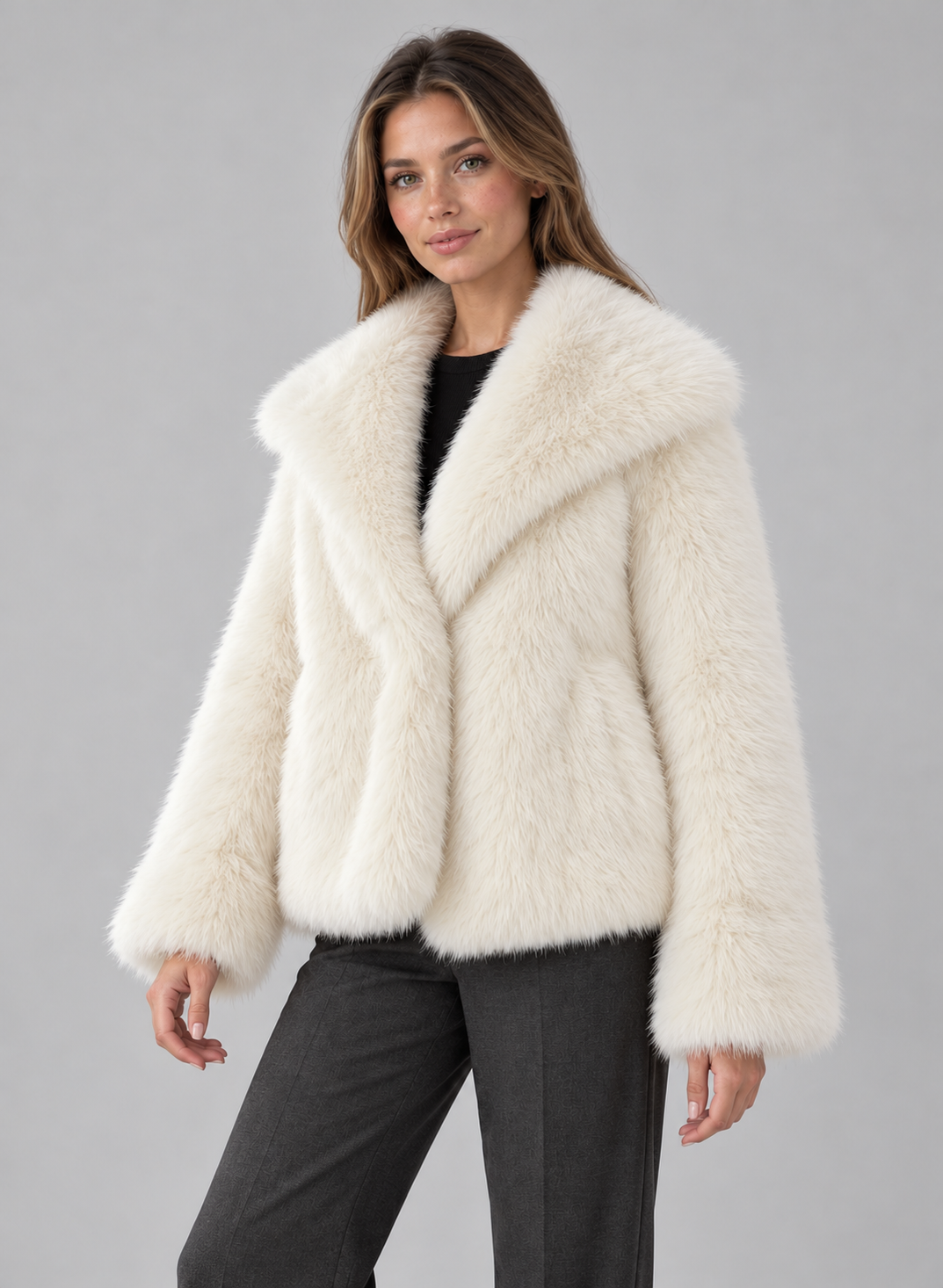 Women’s Faux Fur Jacket With V Neck