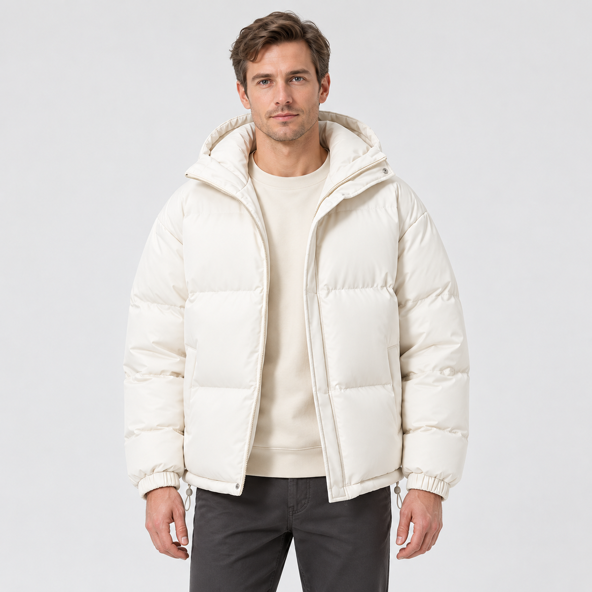 Men's Hooded Puffer Jacket – Zip Front & Relaxed Fit