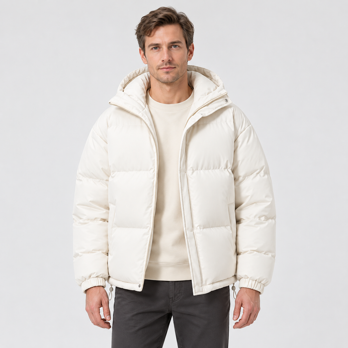Men's Hooded Puffer Jacket – Zip Front & Relaxed Fit