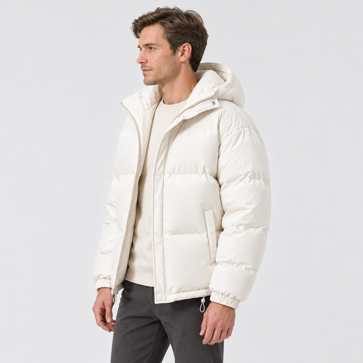 Men's Hooded Puffer Jacket – Zip Front & Relaxed Fit