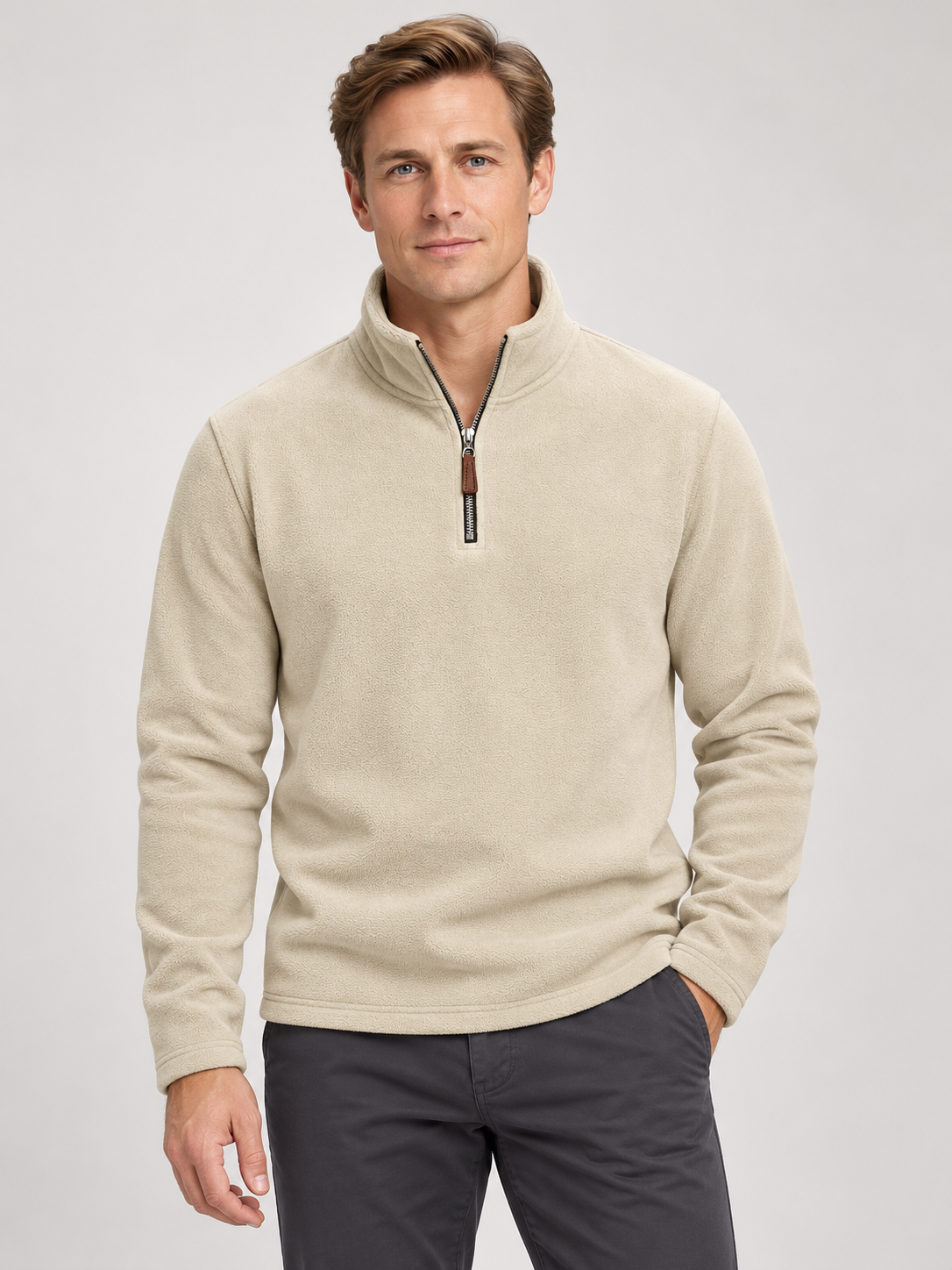 Men’s Quarter-Zip Fleece Jumper – Stand Collar & Regular Fit