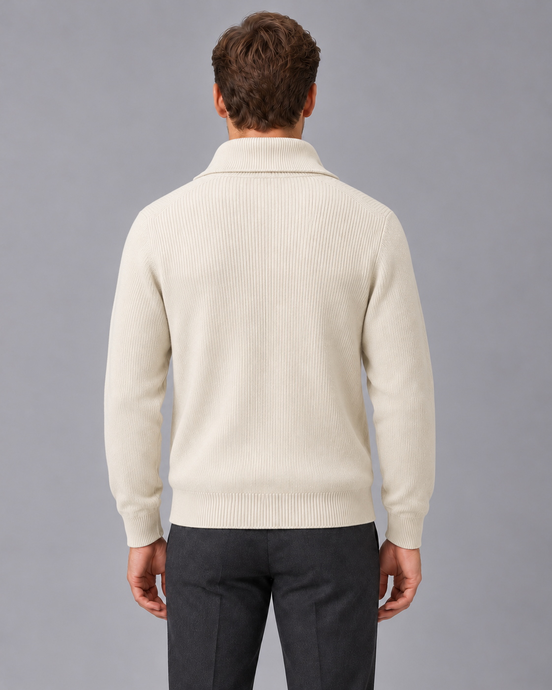 Men’s Cashmere Zip Cardigan – Rib Knit