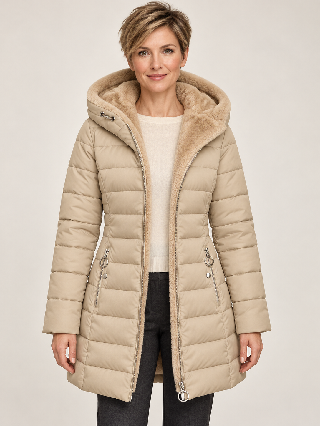 Women’s Hooded Puffer Coat – Fleece-Lined & Longline