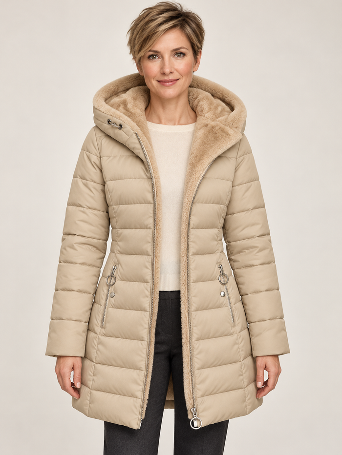 Women’s Hooded Puffer Coat – Fleece-Lined & Longline