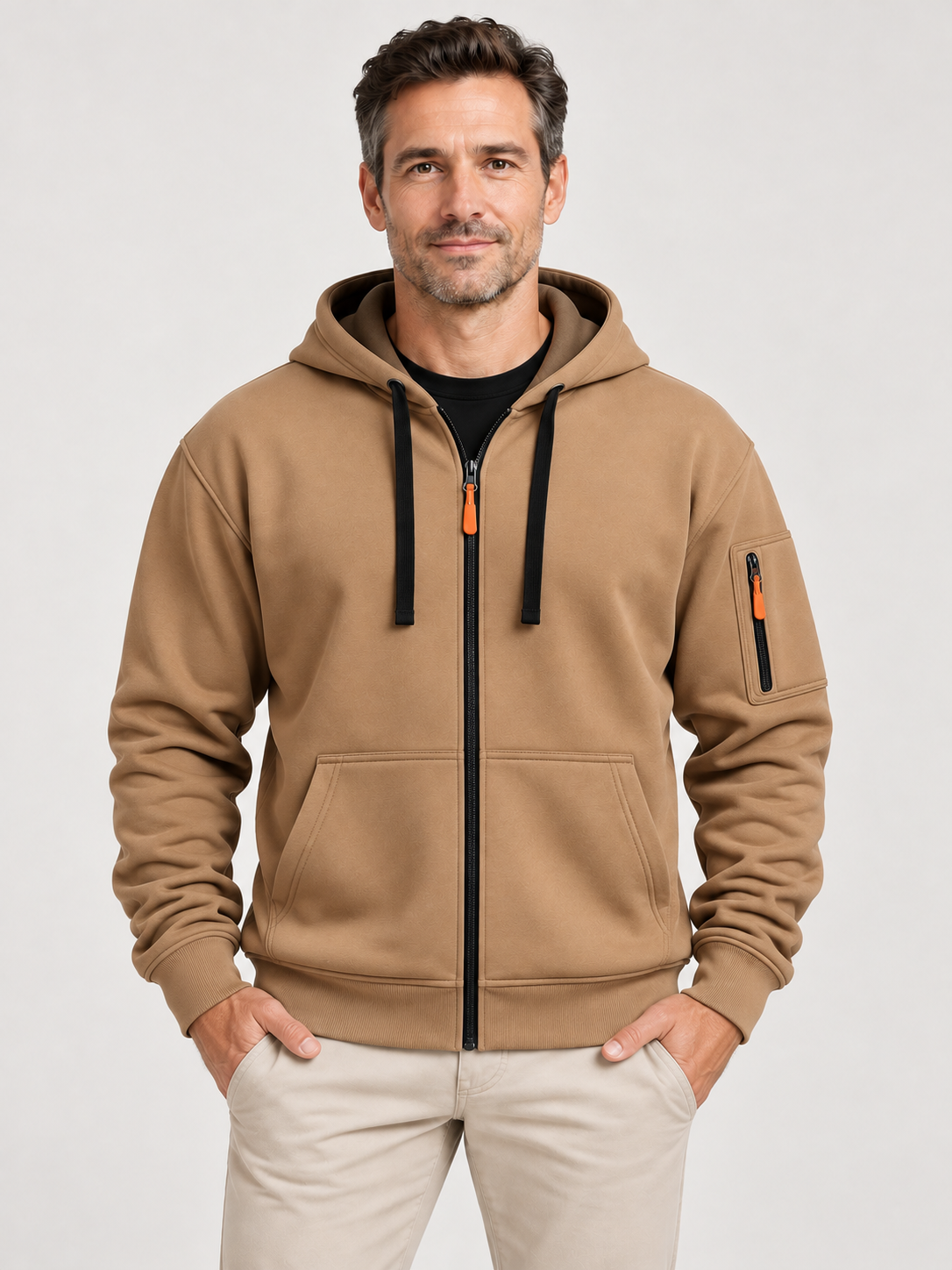 Men’s Zip-Up Hoodie – Drawstring Hood & Sleeve Pocket