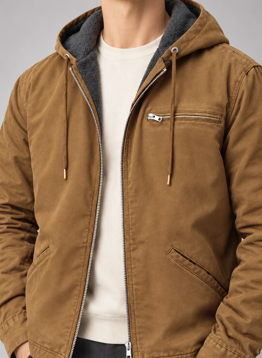 Men’s Jacket With Hood And Fleece Lining
