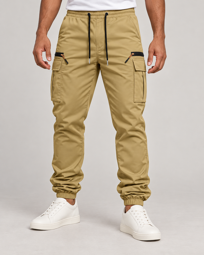 Men’s Stretch Cargo Joggers with Drawstring Waist and Zip Pockets