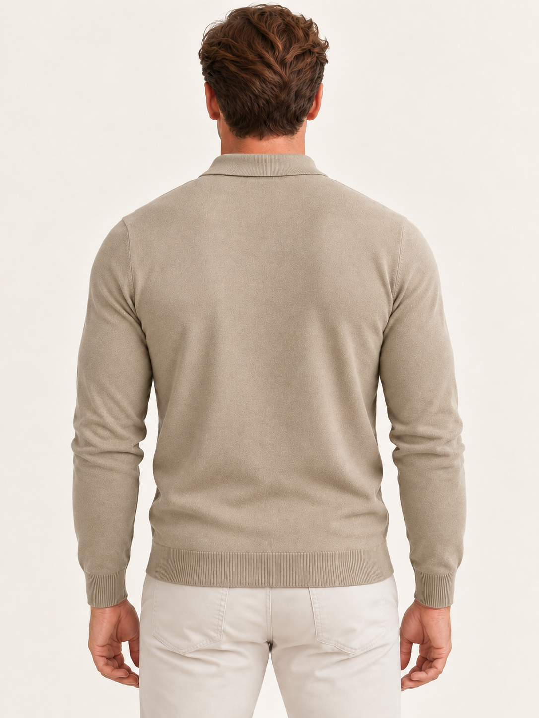 Men’s Long-Sleeve Knitted Polo Shirt – Button Placket & Ribbed Trims