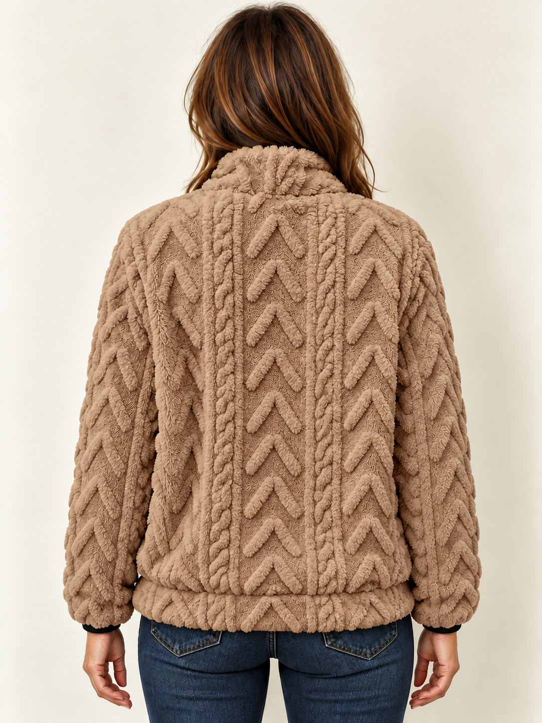Women’s Half-Zip Fleece Jumper – Textured & Kangaroo Pocket