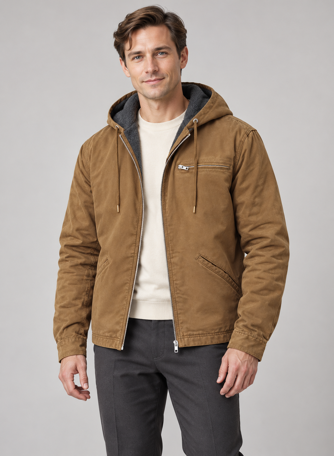 Men’s Jacket With Hood And Fleece Lining