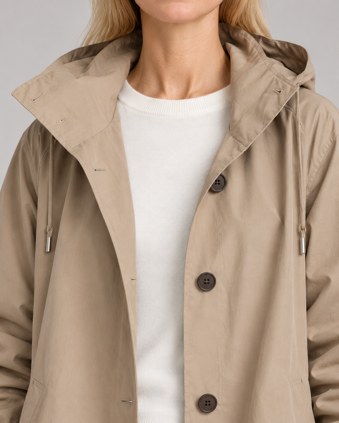 Waterproof Coat for Ladies – Long Hooded Raincoat with Button Front and Pockets