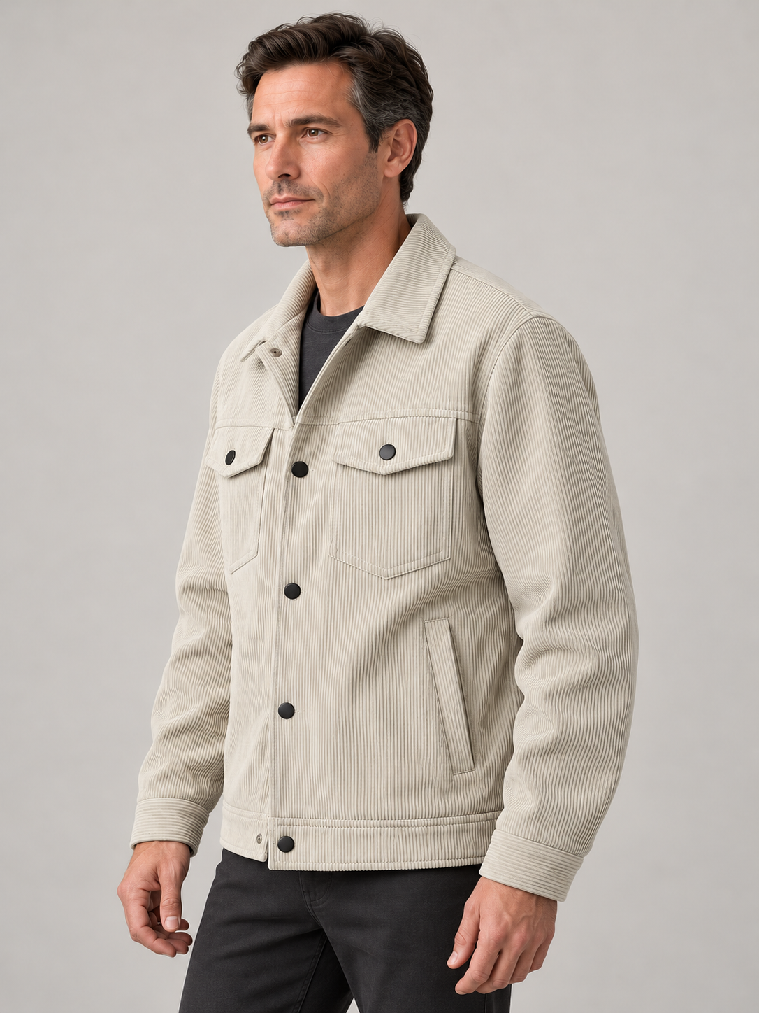 Men’s Lightweight Overshirt Jacket – Button Front & Flap Pockets