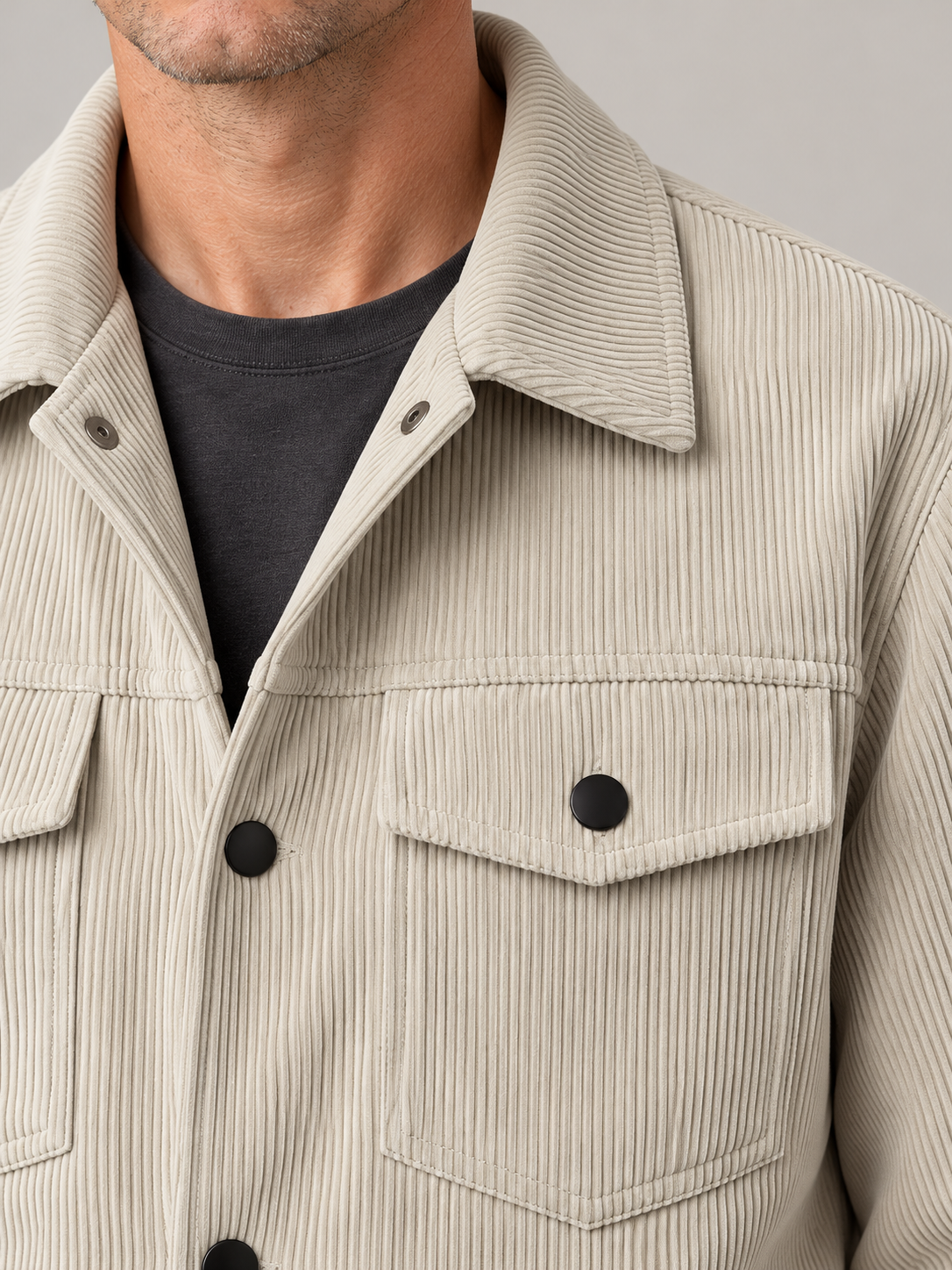 Men’s Lightweight Overshirt Jacket – Button Front & Flap Pockets