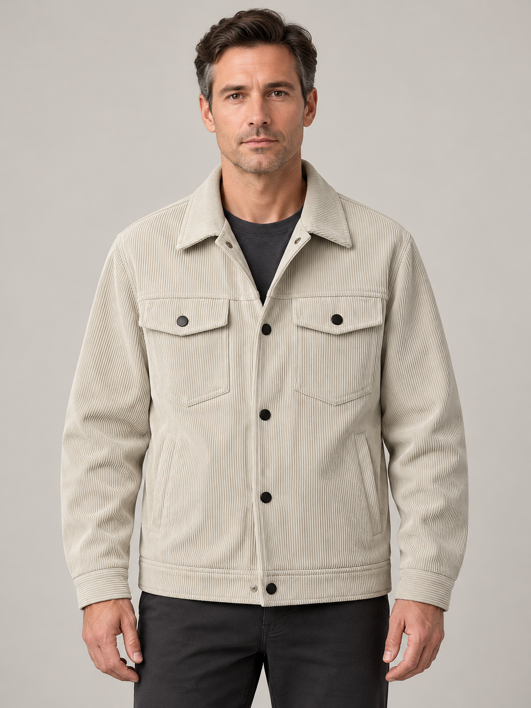 Men’s Lightweight Overshirt Jacket – Button Front & Flap Pockets