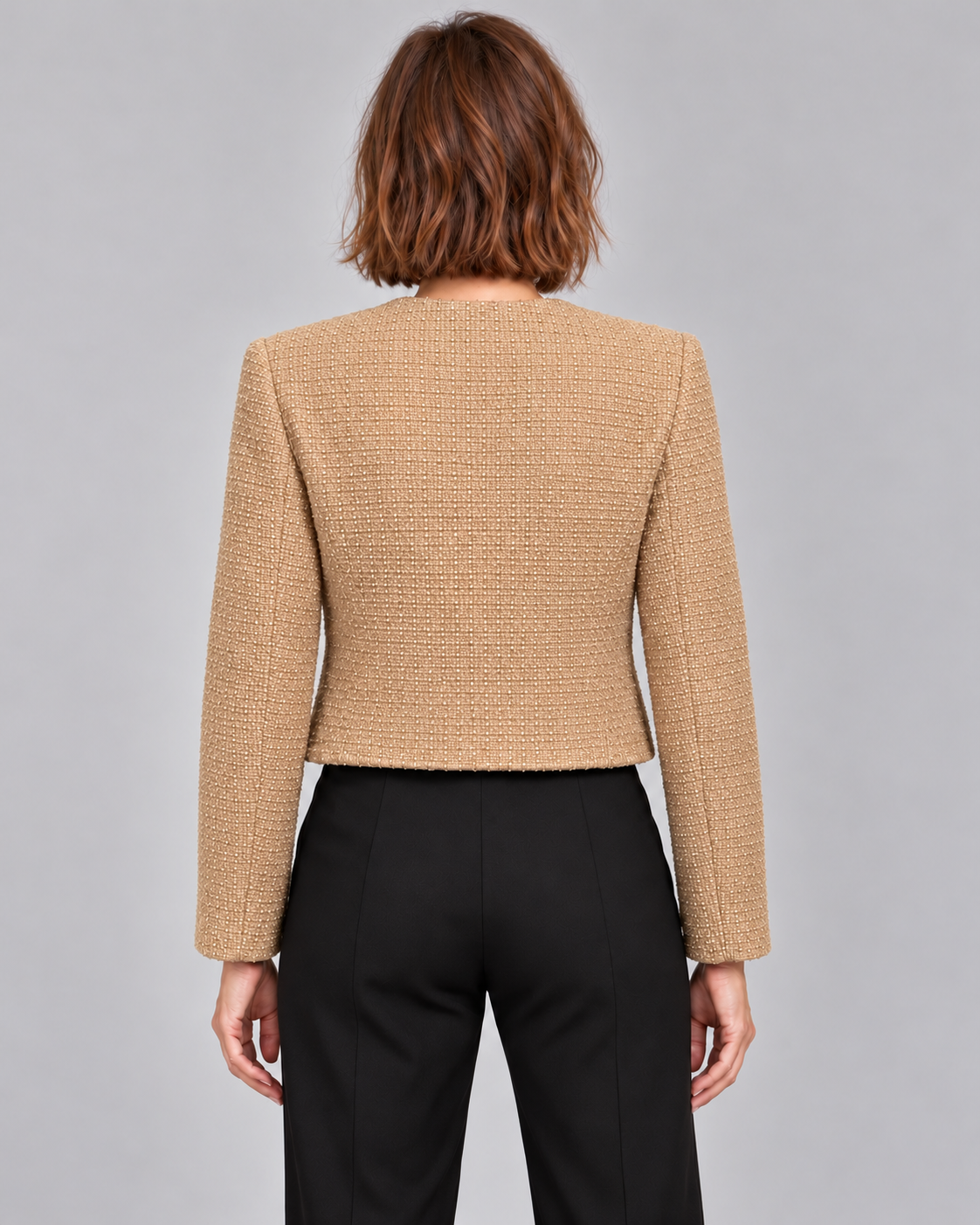 Women’s Cropped Tweed Jacket – Gold Button Blazer