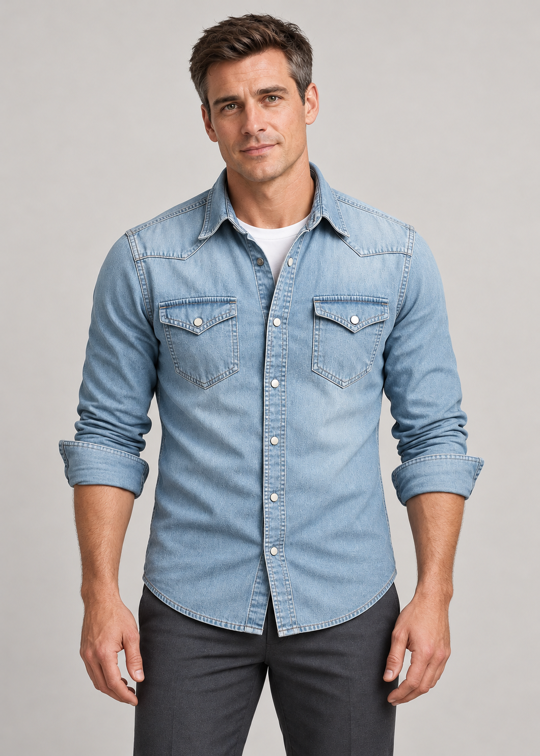 Men’s Shirt In Denim With Chest Pockets
