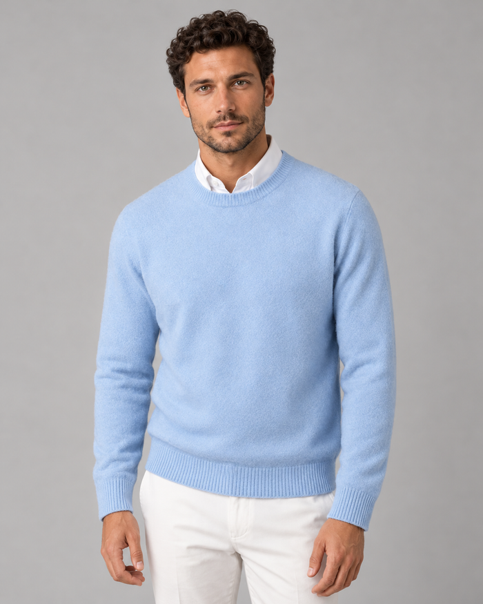Men's Cashmere Crew-Neck Knit Sweater – Regular Fit & Ribbed Trims
