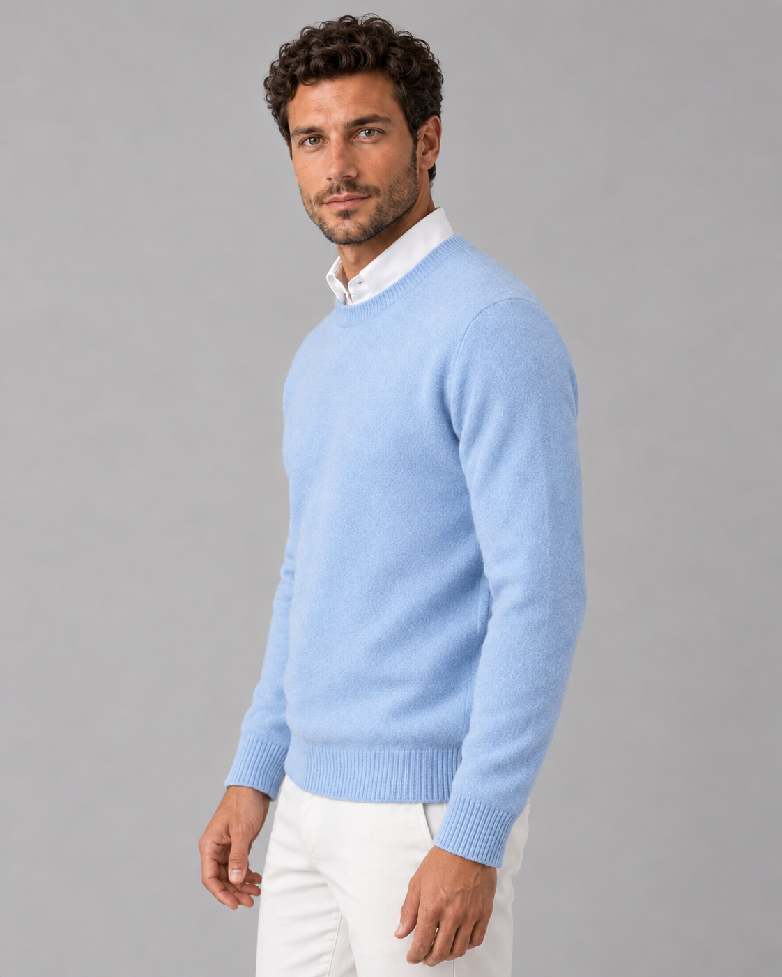 Men's Cashmere Crew-Neck Knit Sweater – Regular Fit & Ribbed Trims