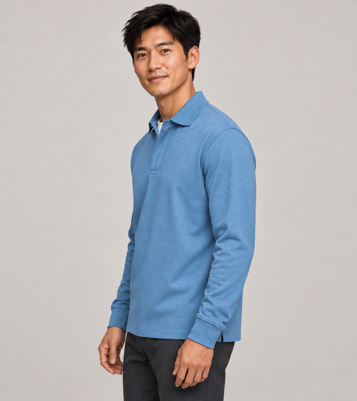 Men's Long-Sleeve Polo Shirt – Classic Collar & Button Placket