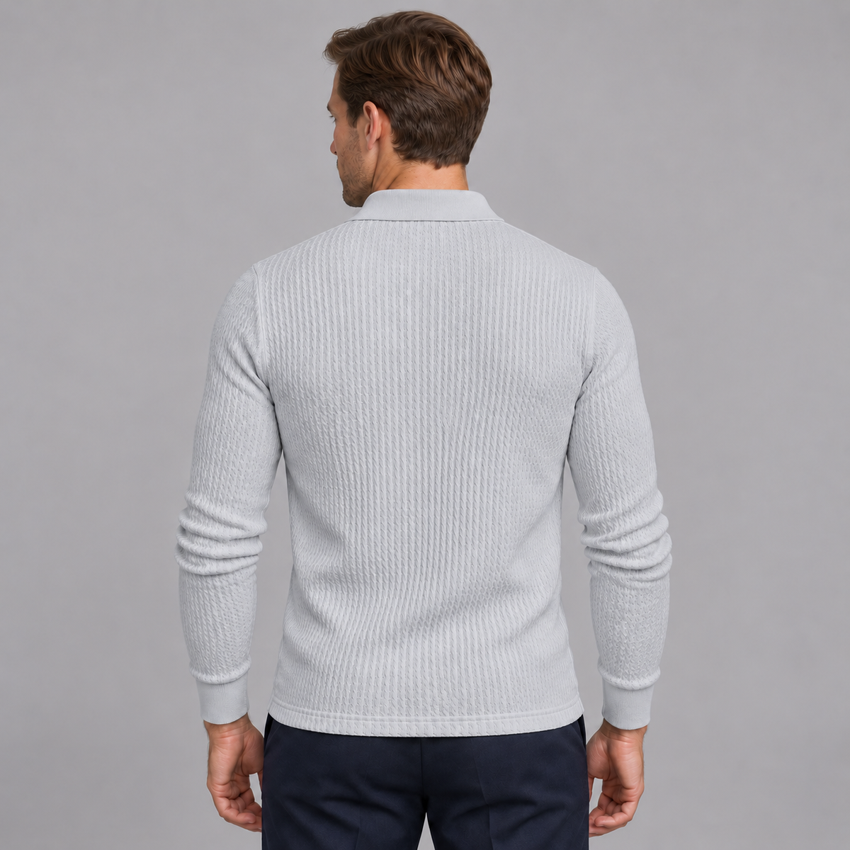 Men's Ribbed Long-Sleeve Polo Sweater – Slim Fit