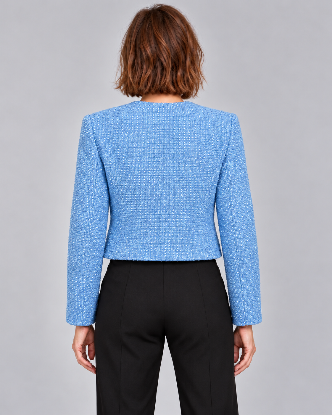 Women’s Cropped Tweed Jacket – Gold Button Blazer