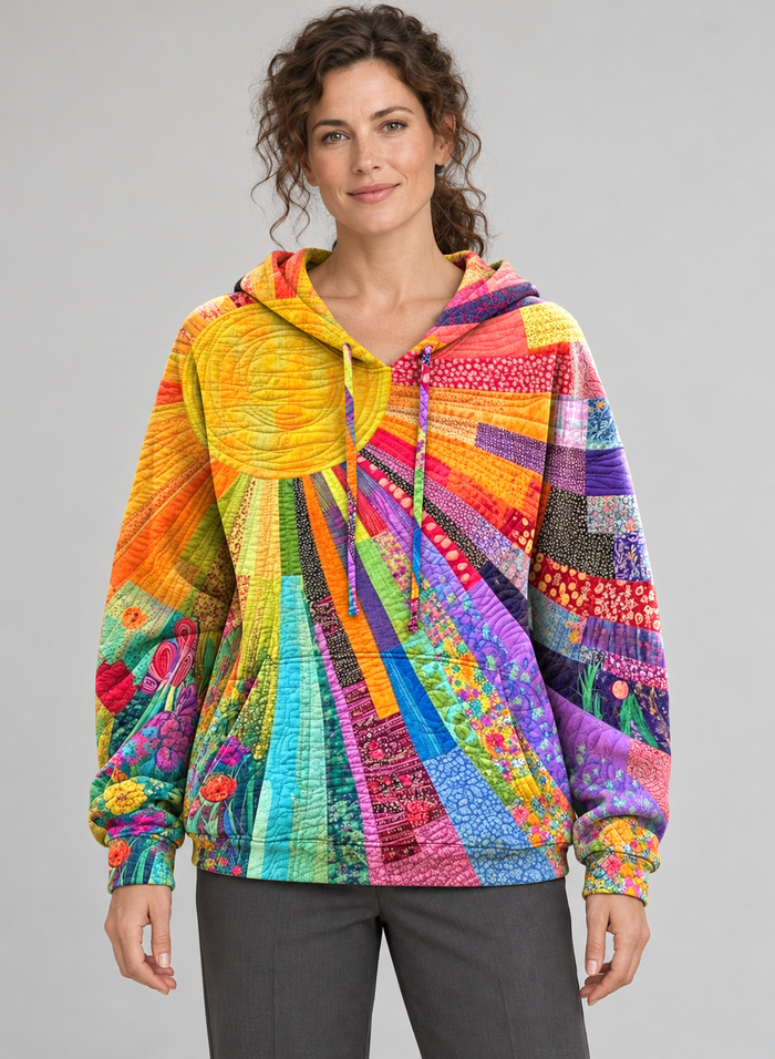 Women’s Hoodie With Patchwork Sun Print