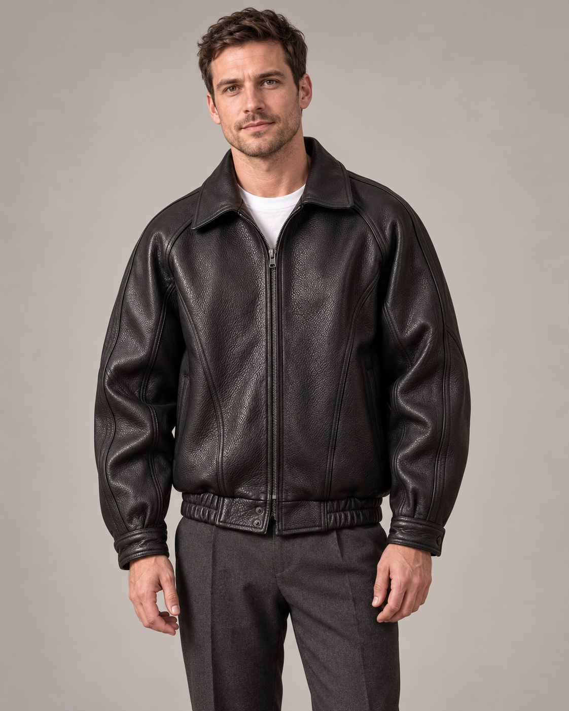 Men’s Leather Jacket With Zip Front