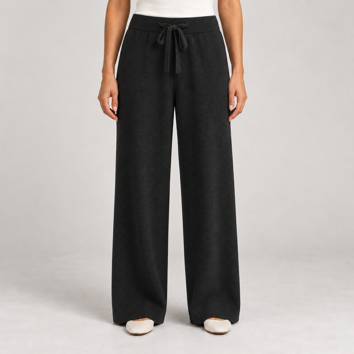 Women's Wide-Leg Knit Trousers – Drawstring Waist & Relaxed Fit