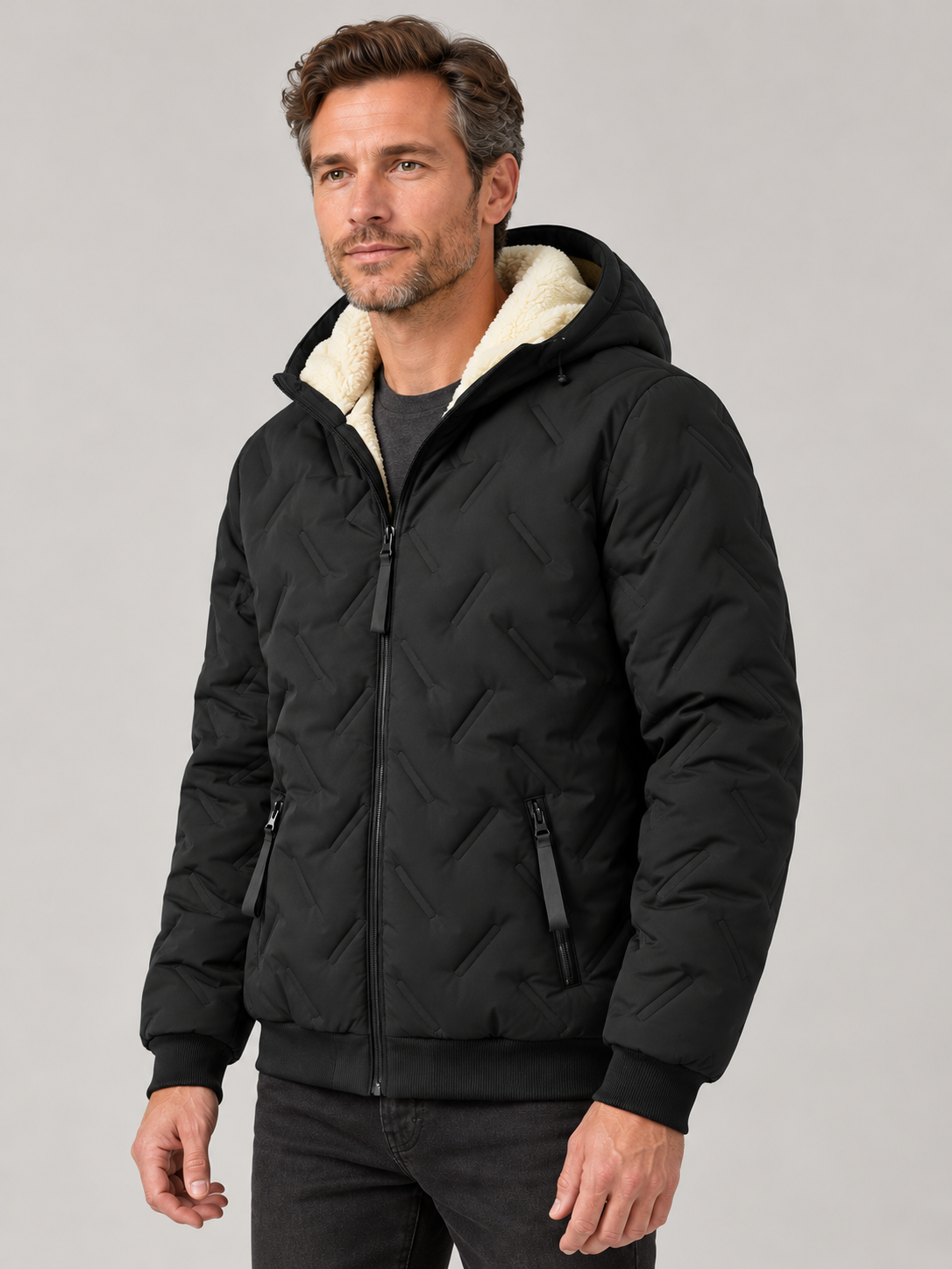 Men’s Hooded Puffer Jacket — Fleece Lining