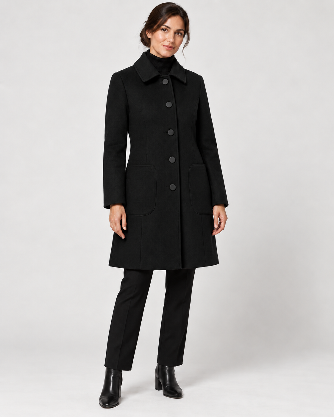 Women's Single-Breasted Coat – Classic Collar & Patch Pockets