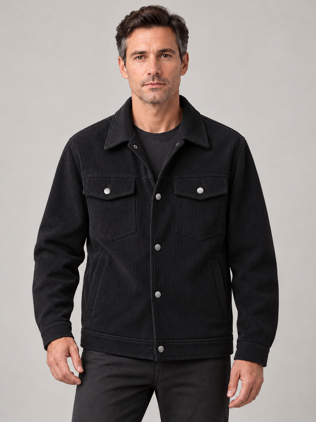 Men’s Lightweight Overshirt Jacket – Button Front & Flap Pockets