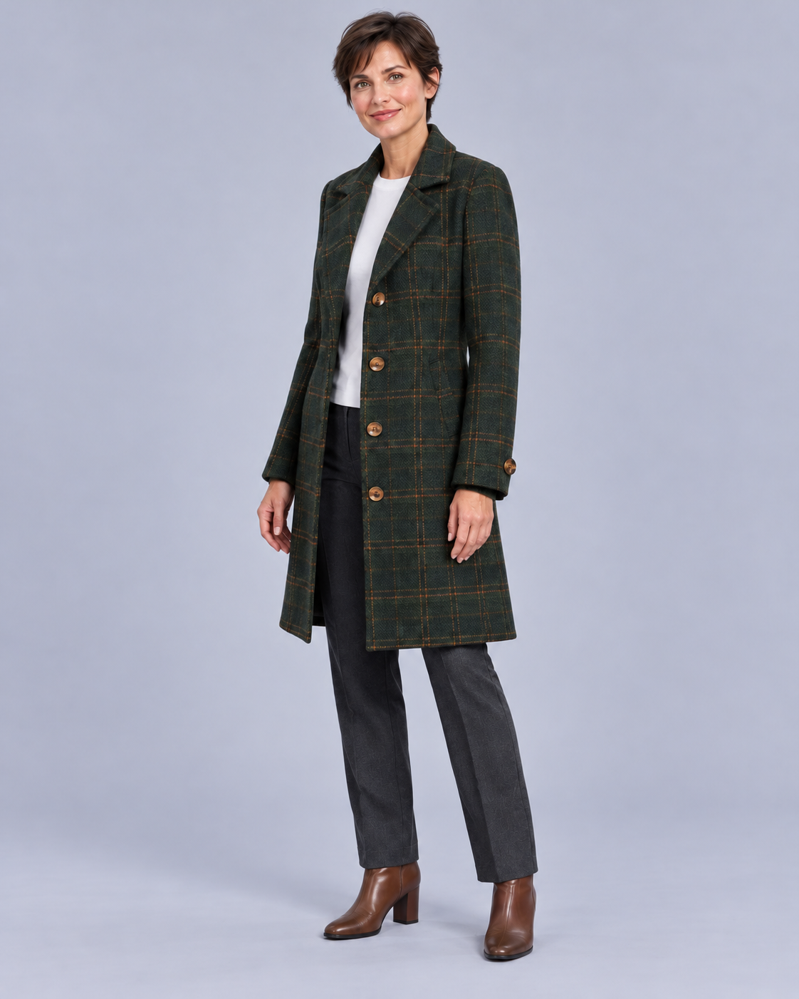 Women’s Coat With Checked Tweed And Lapels
