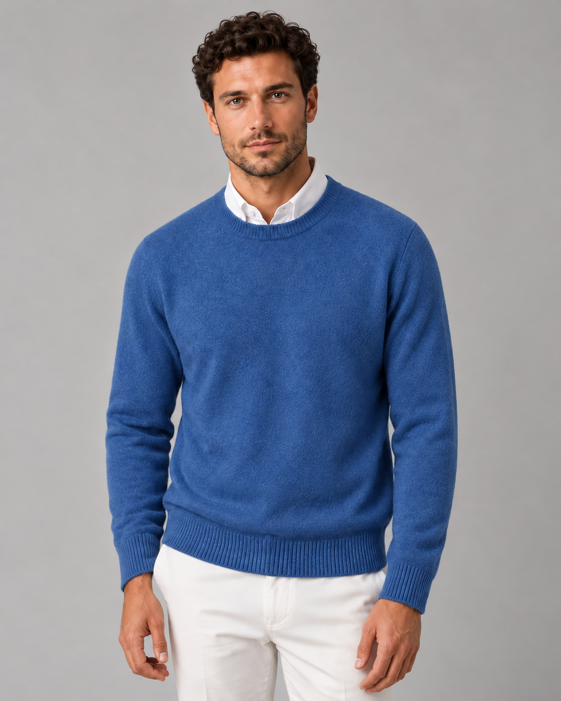 Men's Cashmere Crew-Neck Knit Sweater – Regular Fit & Ribbed Trims