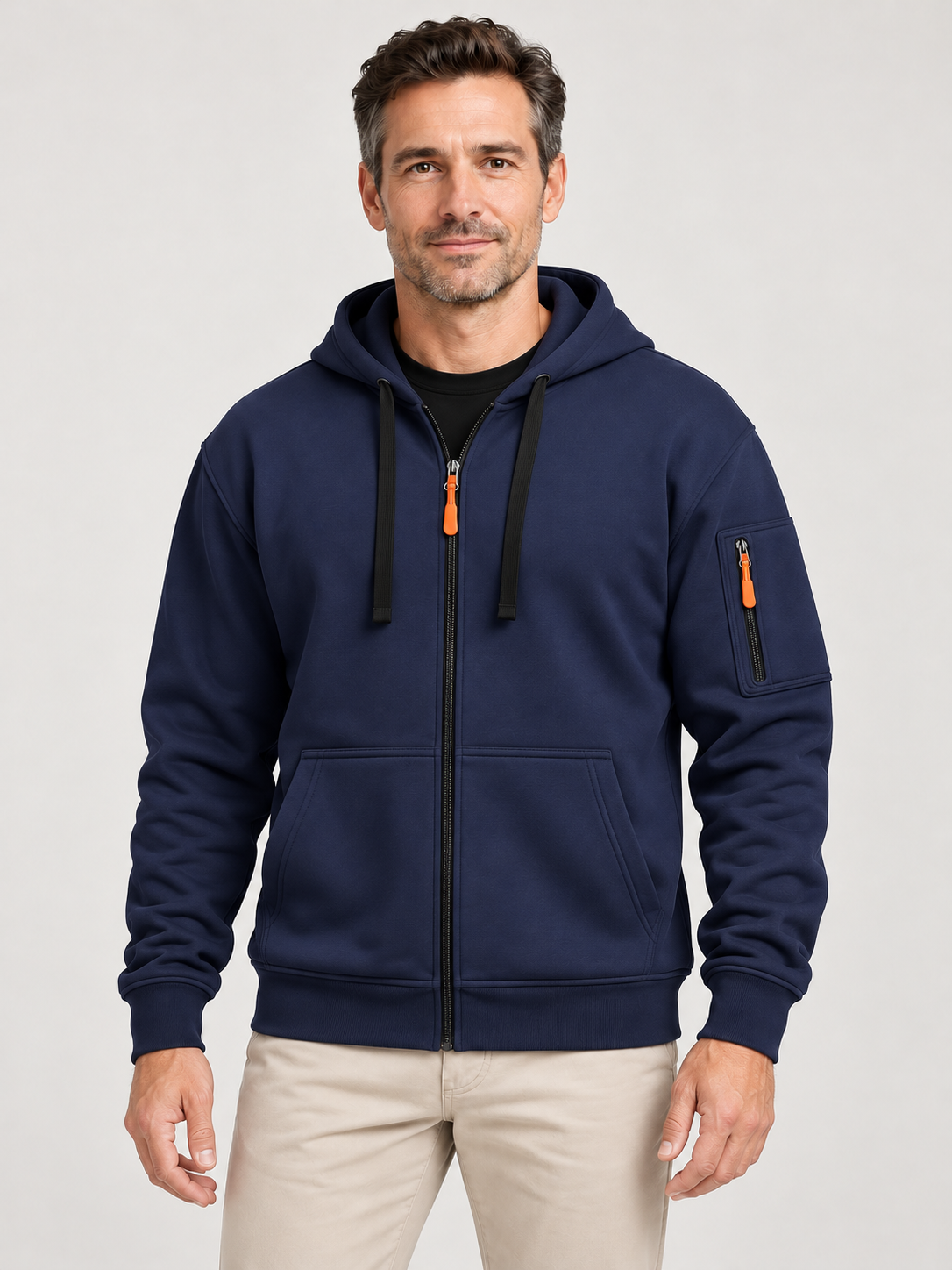 Men’s Zip-Up Hoodie – Drawstring Hood & Sleeve Pocket