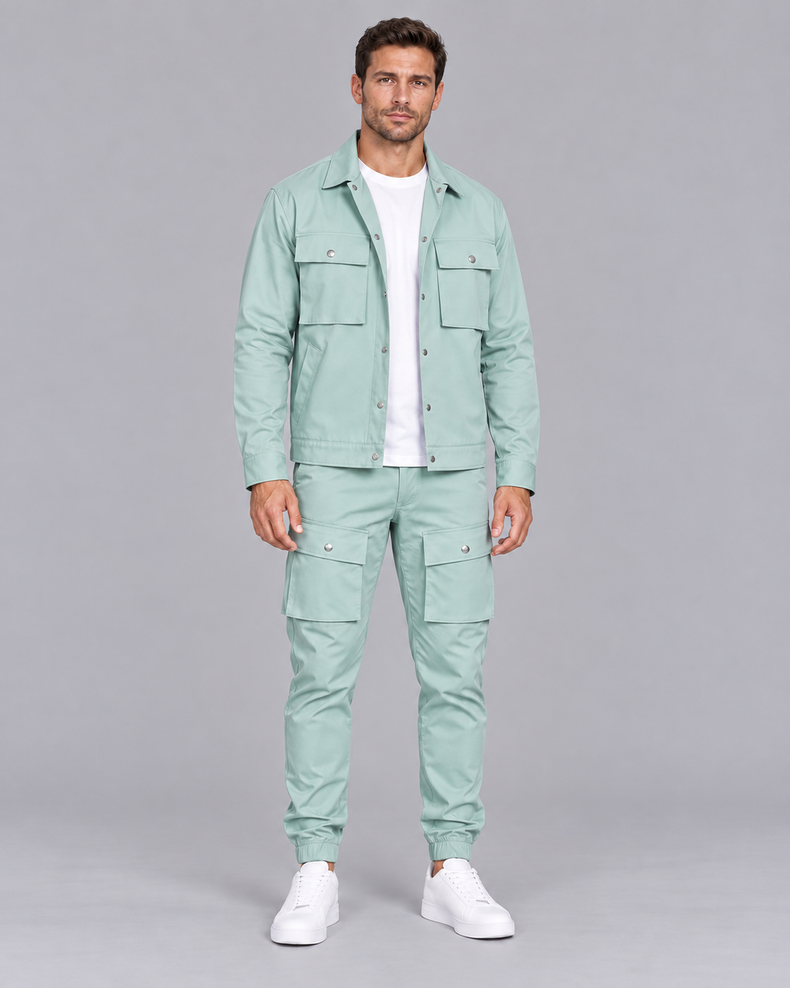Men's Cargo Jacket and Jogger Set – Collar & Flap Pockets
