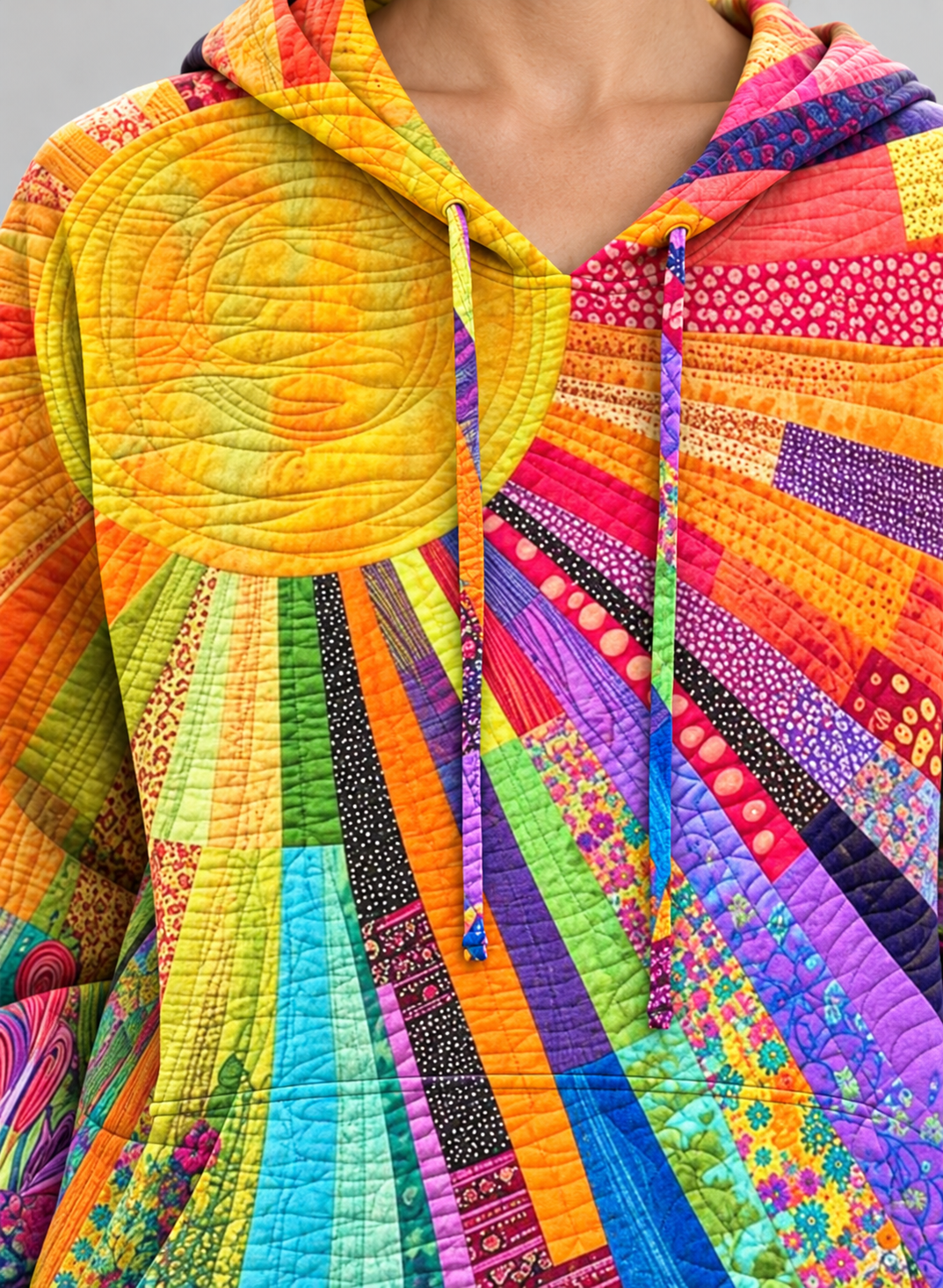Women’s Hoodie With Patchwork Sun Print