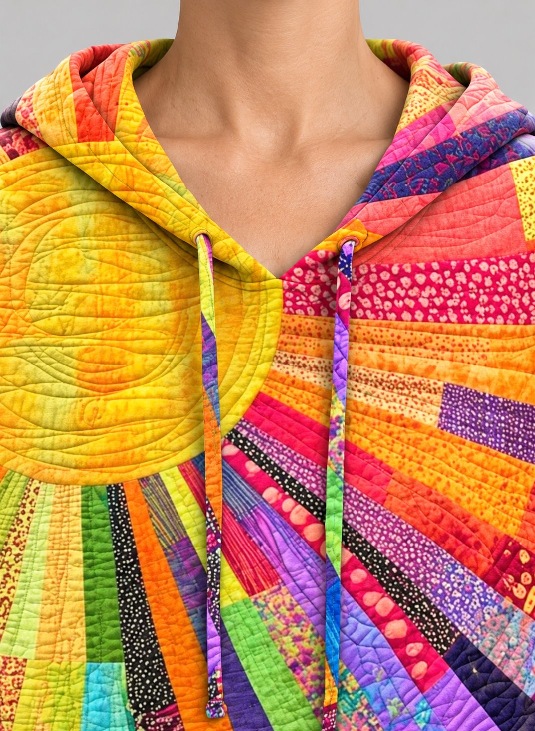 Women’s Hoodie With Patchwork Sun Print