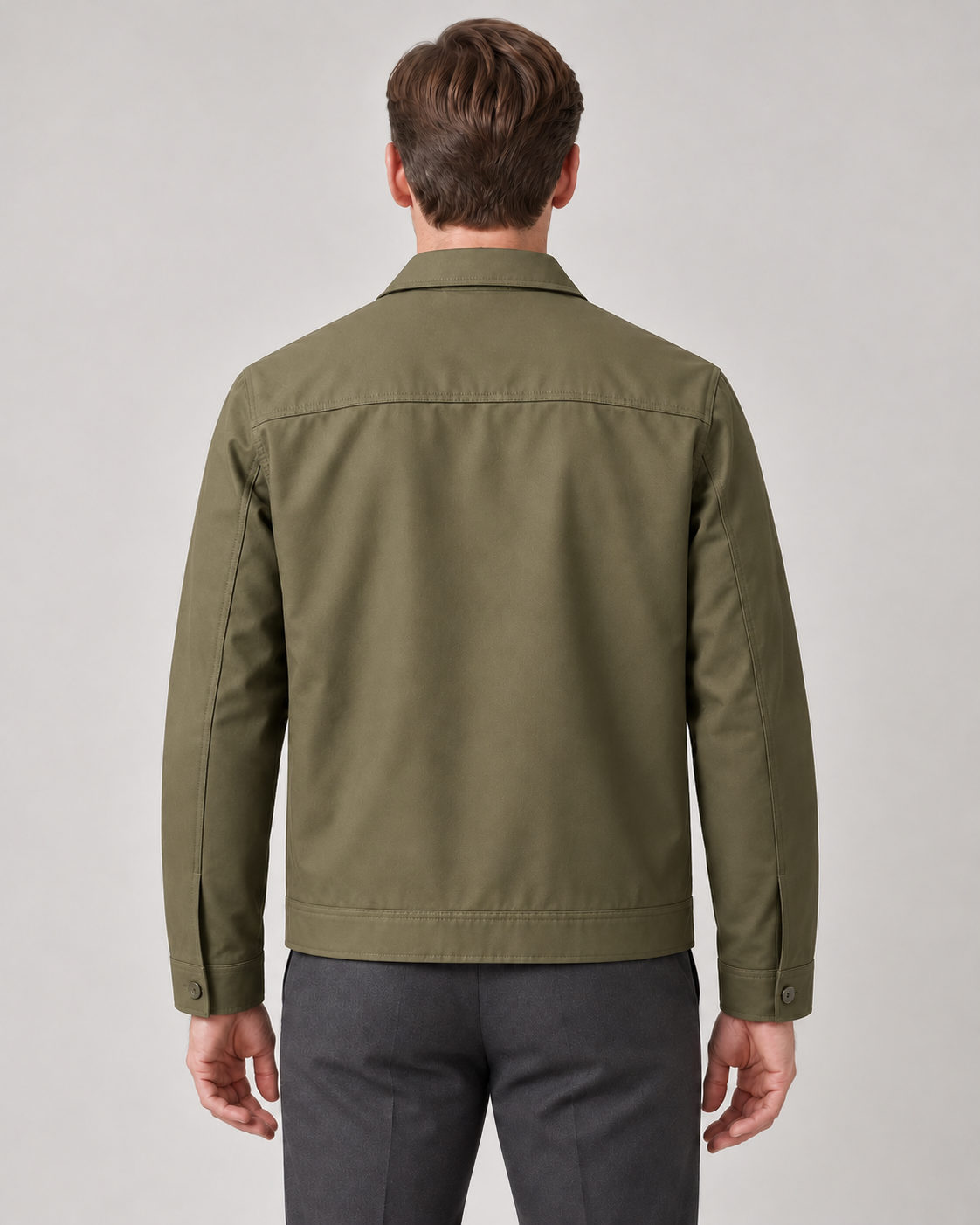 Men’s Lightweight Zip Jacket with Point Collar and Checked Lining