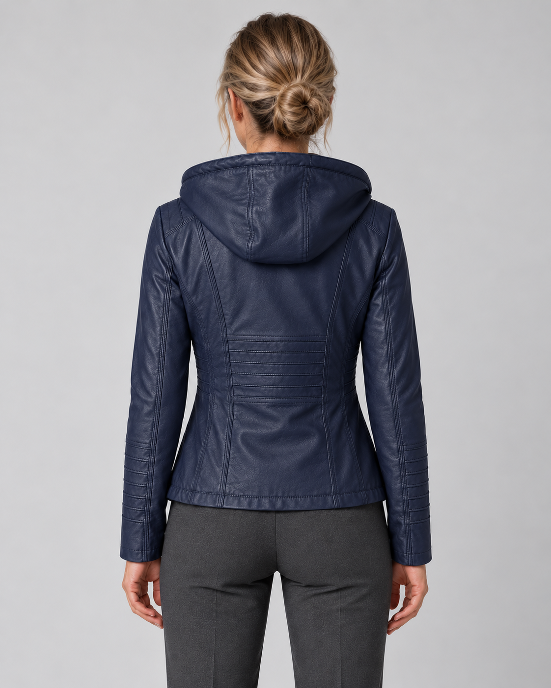 Women’s Faux Leather Jacket With Detachable Hood
