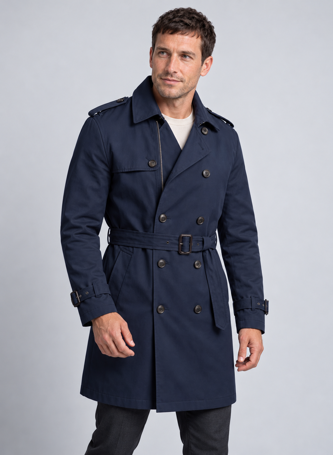 Men’s Trench Coat With Belted Waist