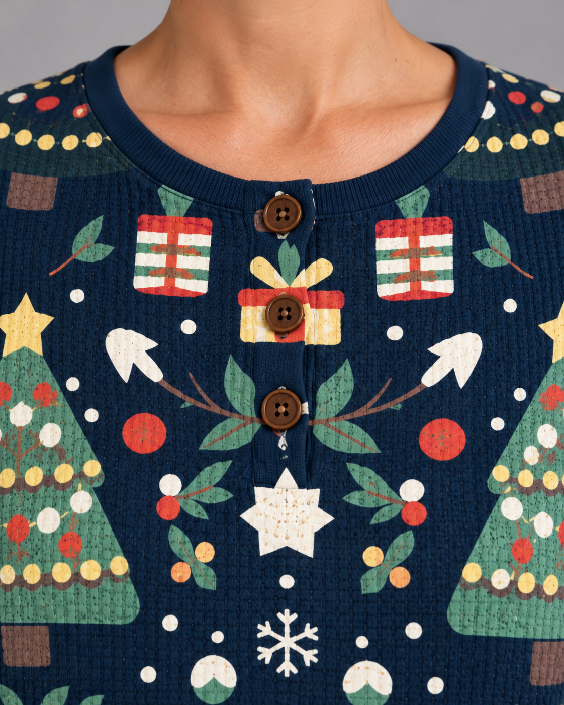 Women’s Christmas Jumper With Waffle Button Neck