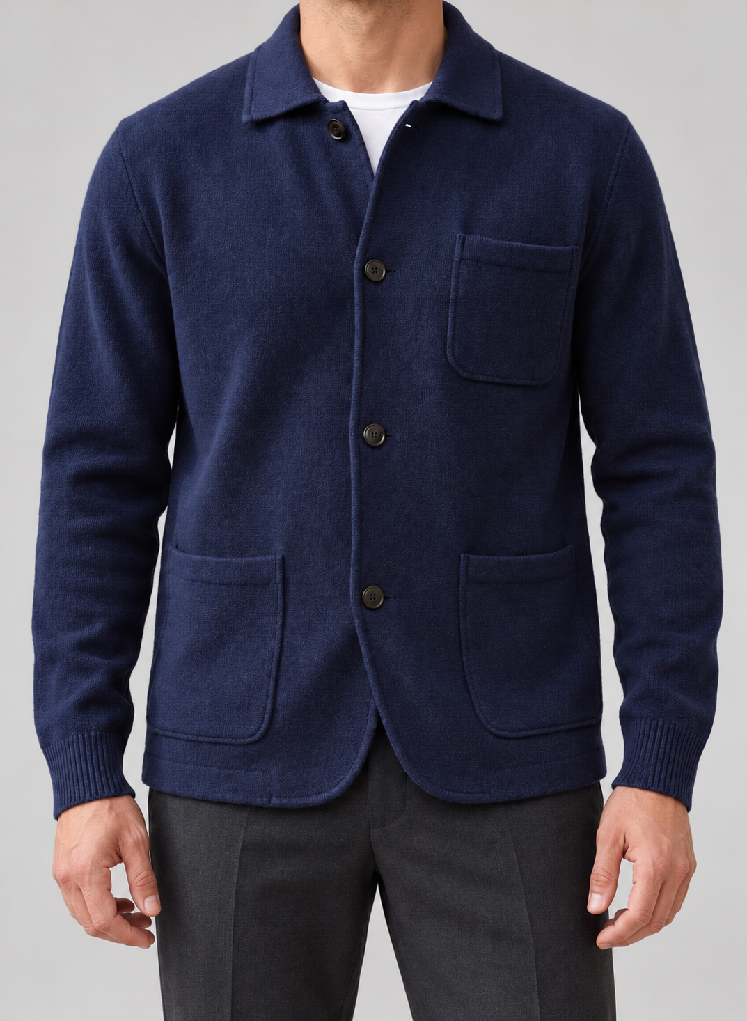 Men’s Cardigan With Wool Blend Knit